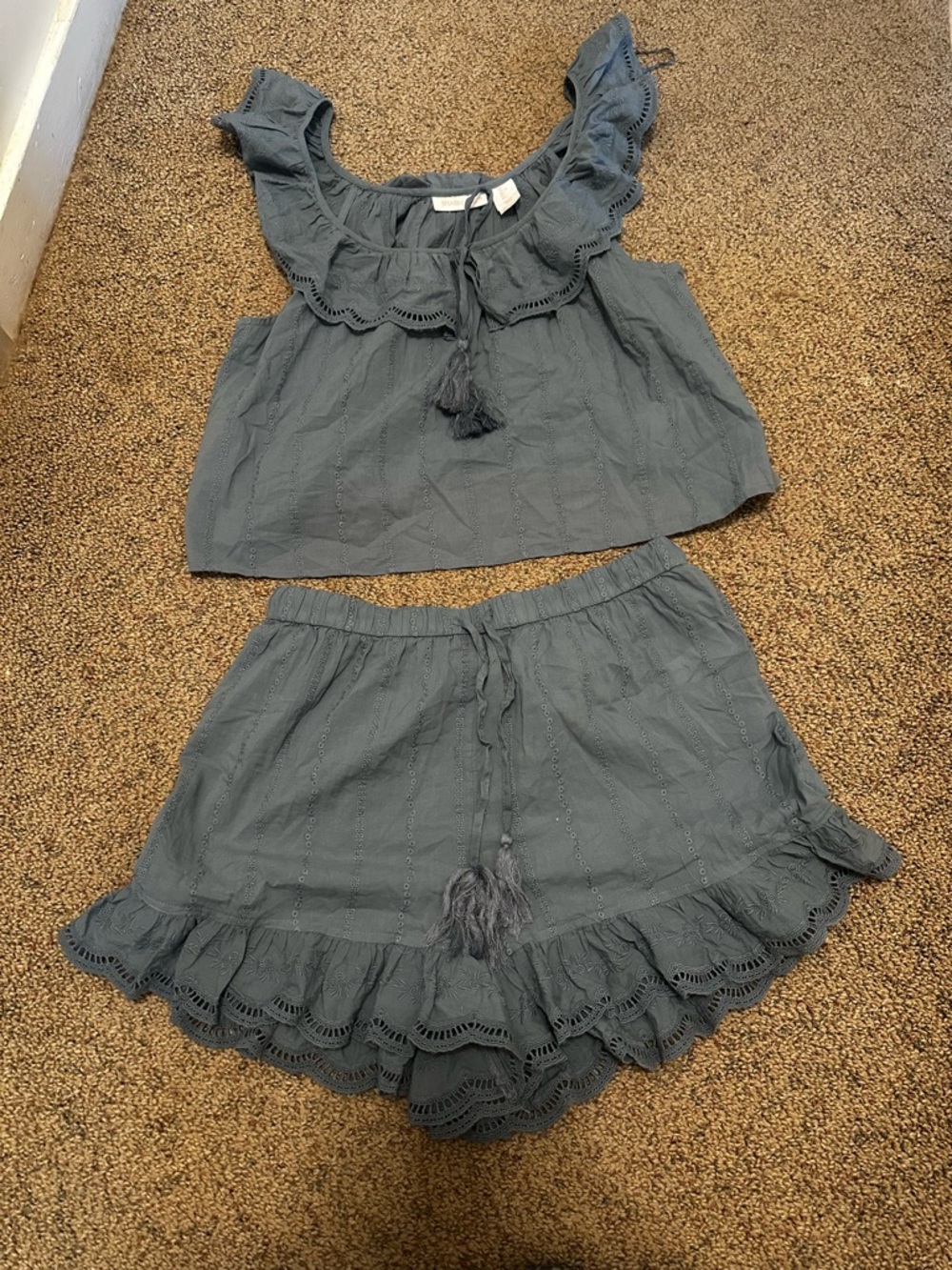 Shabby Chic Misty Blue Two-Piece Ruffle Set